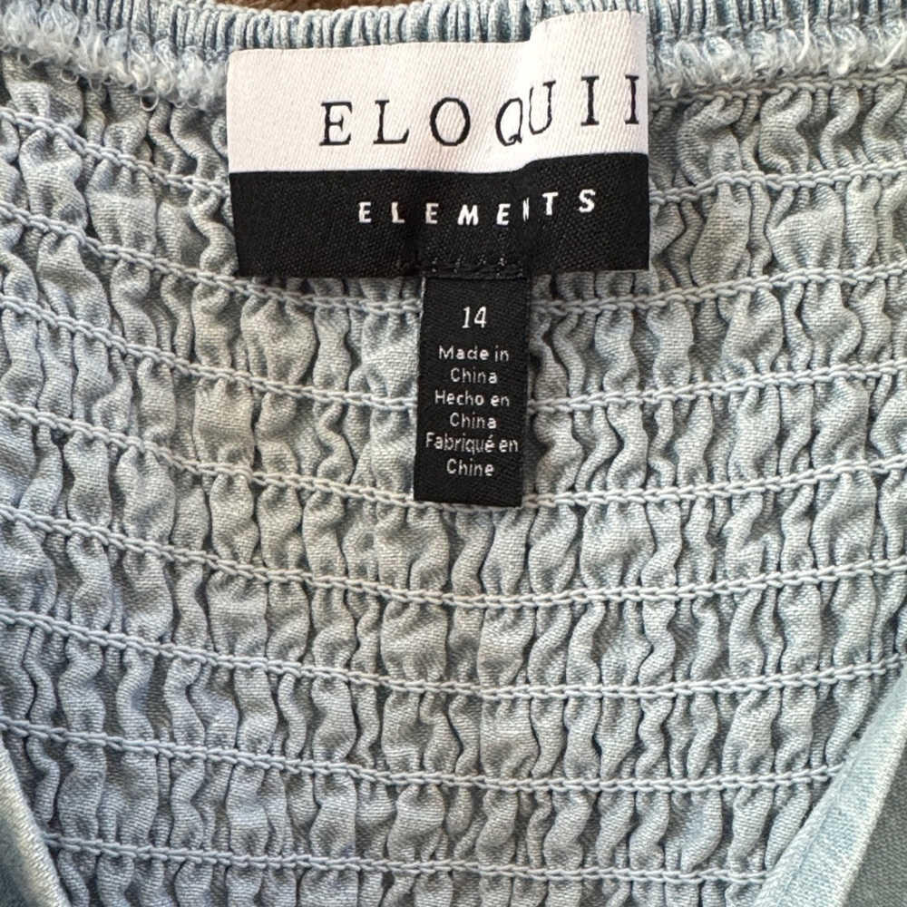 Eloquii Elements Light Chambray Puff Sleeve Shirred Front Dress Size 14 - Picture 7 of 7